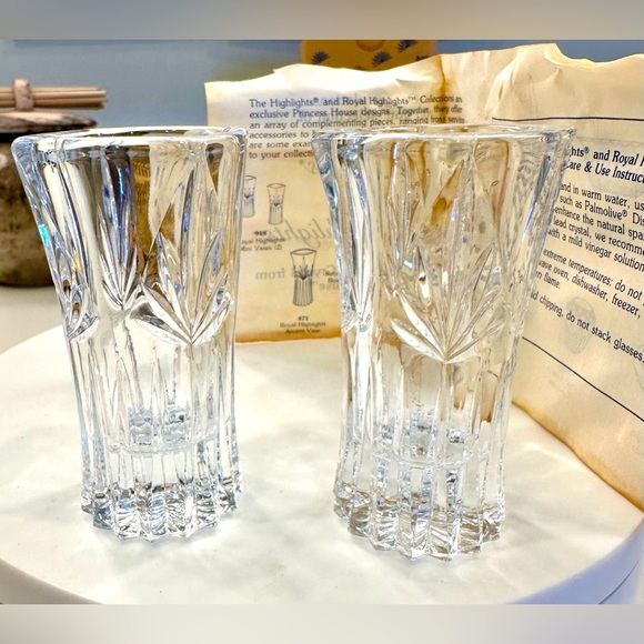 Princess House VTG 1988 Royal Highlights Cut Lead Crystal Mini Vases, 2, NIB EUC - Picture 3 of 17